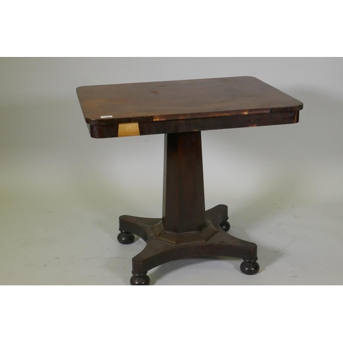 1022 - William IV mahogany pedestal table, raised on an octagonal shaped column and platform base with bun ... 