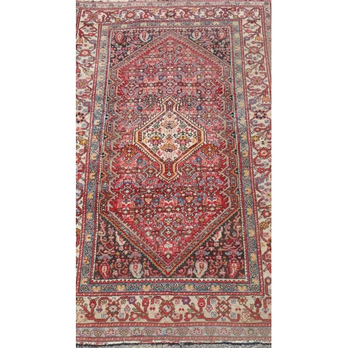 1028 - A Persian rug, medallion design with ivory and green borders, 160 x 104cm