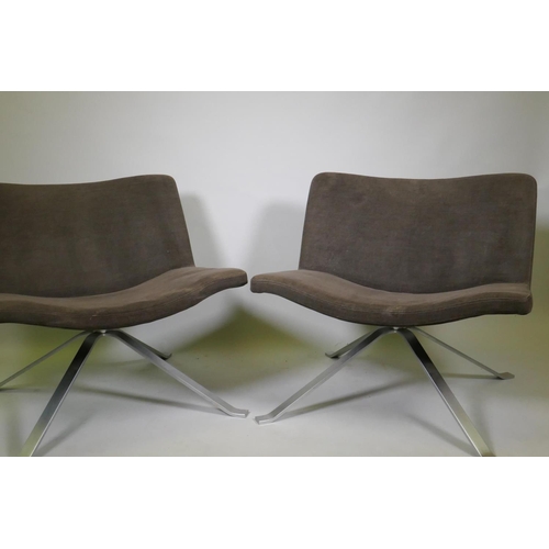 1042 - A pair of Italian Tonon Wave chairs, chenille covers with brushed steel bases