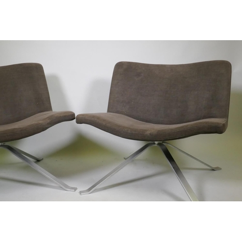 1042 - A pair of Italian Tonon Wave chairs, chenille covers with brushed steel bases