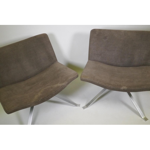 1042 - A pair of Italian Tonon Wave chairs, chenille covers with brushed steel bases