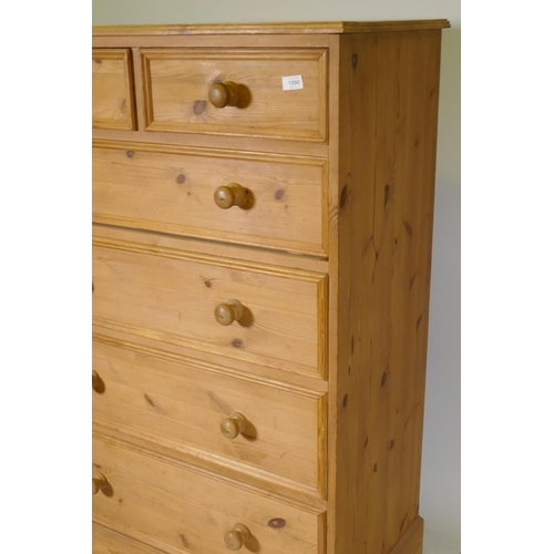 1090 - A contemporary pine chest of two over four drawers, on a plinth base, 90 x 46 x 127cm