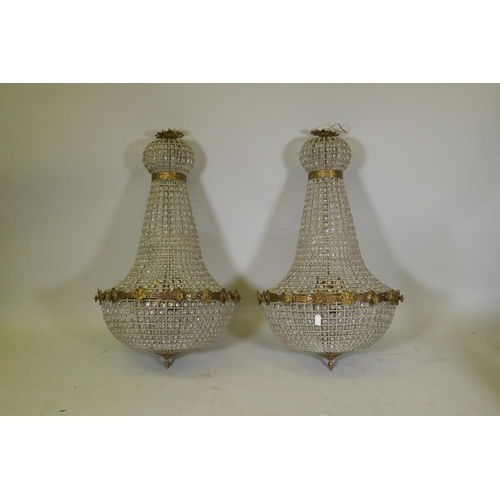 1101 - A pair of French Empire style pendant chandeliers, 110cm drop