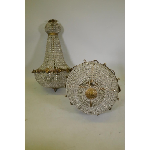 1101 - A pair of French Empire style pendant chandeliers, 110cm drop