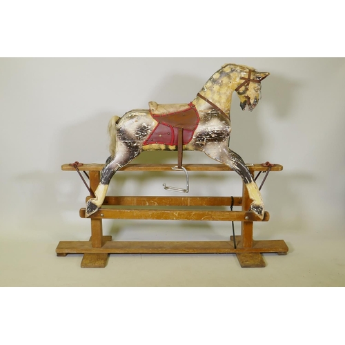 1115 - Antique painted pine rocking horse, 127 x 41 x 103cm