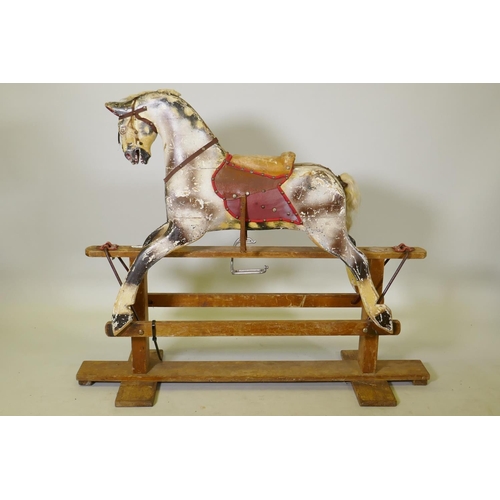 1115 - Antique painted pine rocking horse, 127 x 41 x 103cm