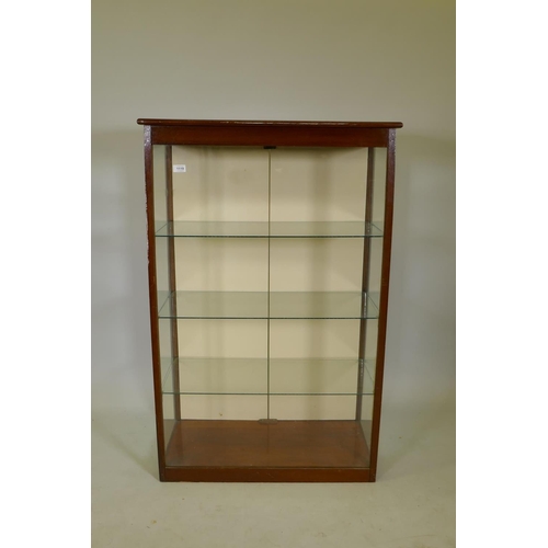 1119 - A mahogany shop display cabinet, with two doors to back and glass shelves, 80 x 39 x 124cm