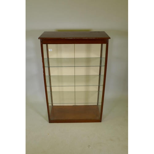 1119 - A mahogany shop display cabinet, with two doors to back and glass shelves, 80 x 39 x 124cm