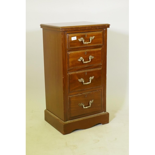 1132 - A Victorian mahogany pedestal chest of four moulded front drawers with brass handles, raised on a sh... 