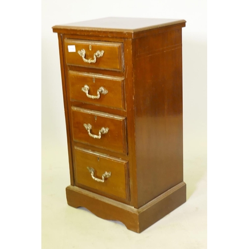 1132 - A Victorian mahogany pedestal chest of four moulded front drawers with brass handles, raised on a sh... 