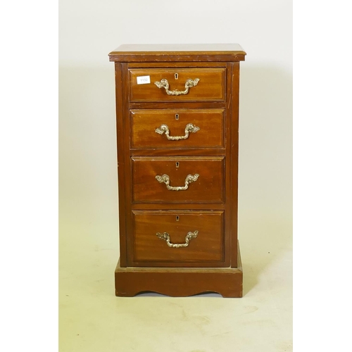 1132 - A Victorian mahogany pedestal chest of four moulded front drawers with brass handles, raised on a sh... 