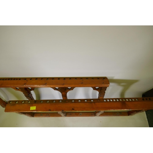 1144 - A pair of antique pine Gothic style church rails, 178 x 72cm