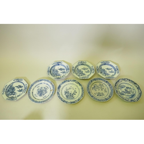 115 - A set of three Chinese C18th blue and white soup dishes, two similar and three plates, 22cm diameter