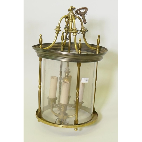 1155 - A brass pendant ceiling lantern, 57cm high