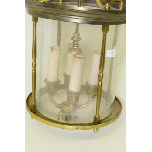 1155 - A brass pendant ceiling lantern, 57cm high