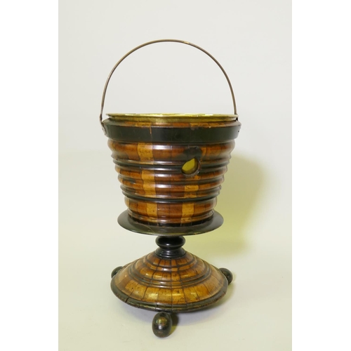 1156 - Dutch fruitwood wine cooler with ebonised decoration and brass liner, 30cm diameter, 42cm high