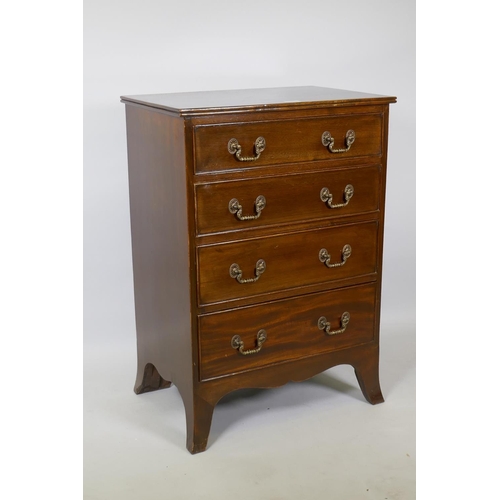 1186 - Georgian style mahogany chest of four long drawers with hand cut dovetail joints and cock beaded det... 