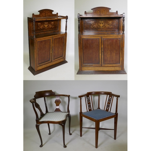 1193 - A Victorian rosewood side cabinet with neo-classical inlaid decoration, an arched back and shelf sup... 