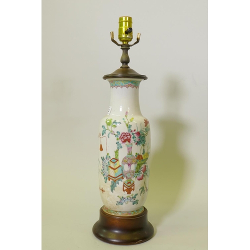 122 - Antique Chinese porcelain cylinder shaped vase decorated in bright enamels and a seal mark to the bo... 