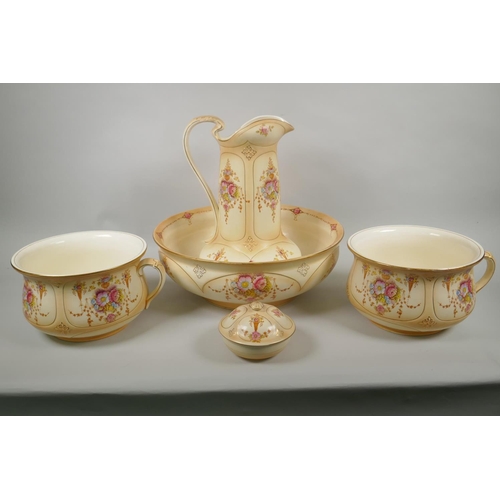 130 - A Fieldings Crown Devon blush porcelain jug and bowl set, 35cm high