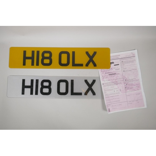 132 - Car Registration Plate, H18 OLX, on retention with DVLA certificate of entitlement V750