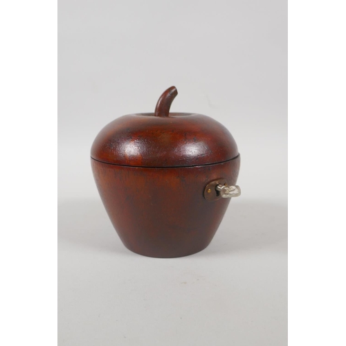 136 - A Georgian style fruitwood apple shaped tea caddy, 12cm high