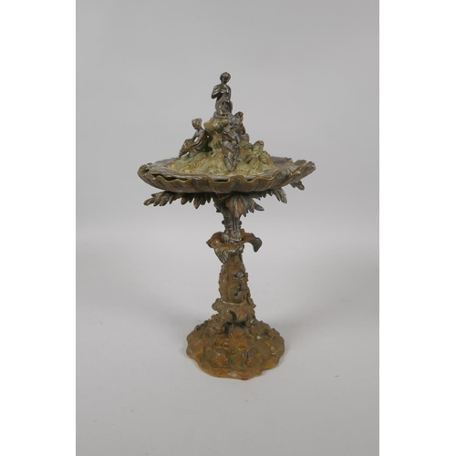 14 - A C19th ormolu and bronze card tray/centrepiece decorated with bathing women and sea shore fauna and... 