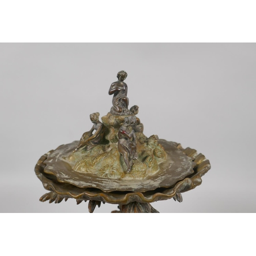 14 - A C19th ormolu and bronze card tray/centrepiece decorated with bathing women and sea shore fauna and... 