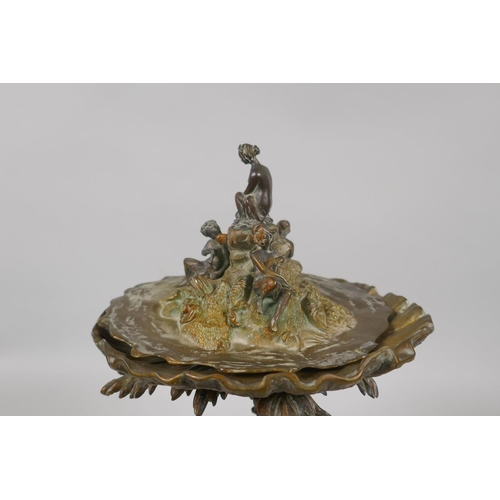 14 - A C19th ormolu and bronze card tray/centrepiece decorated with bathing women and sea shore fauna and... 