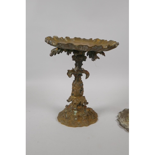 14 - A C19th ormolu and bronze card tray/centrepiece decorated with bathing women and sea shore fauna and... 