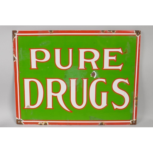 142 - A vintage style 'Pure Drugs' enamel sign, 38 x 29cm