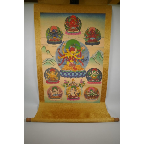 148 - A Sino Tibetan printed Thangka scroll, 60 x 88cm