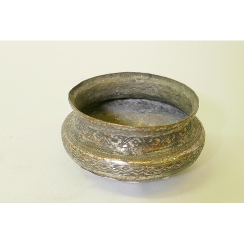 162 - A middle eastern silvered copper bowl, 10cm diameter