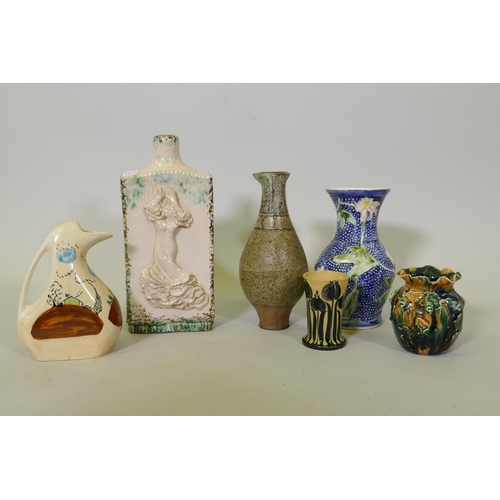 173 - A studio pottery lamp, signed R. Turner, 30cm high, a stoneware vase, signed Susan Williams, and oth... 