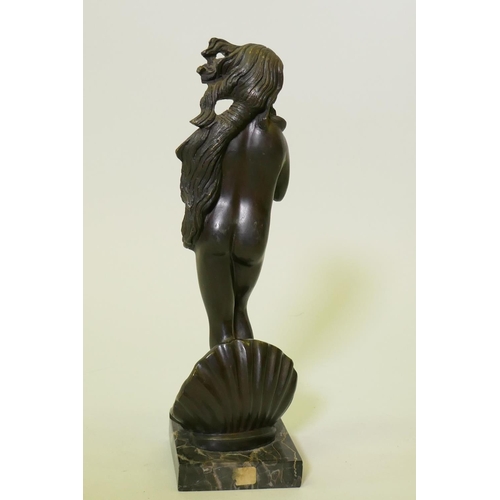 175 - A bronze figure of Venus after Botticelli, 29cm high