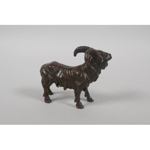 182 - A miniature bronze figure of a ram, 8cm