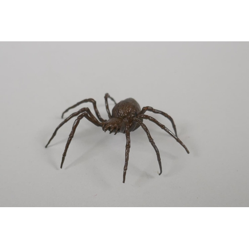 191 - A Japanese style bronze okimono spider, 7cm diameter