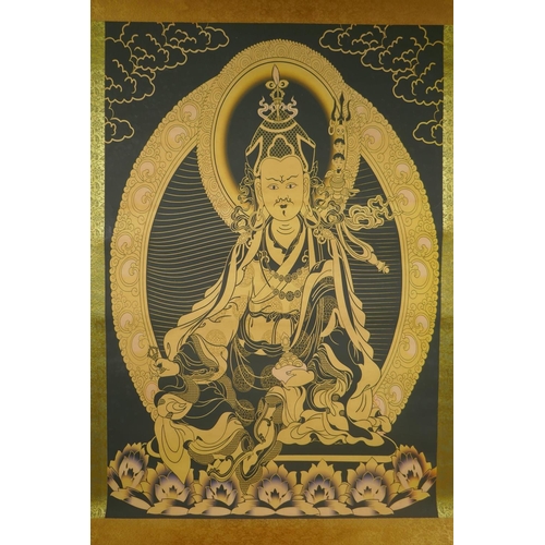 195 - A Sino Tibetan printed Thangka depicting Padmasambhava, 60 x 88cm