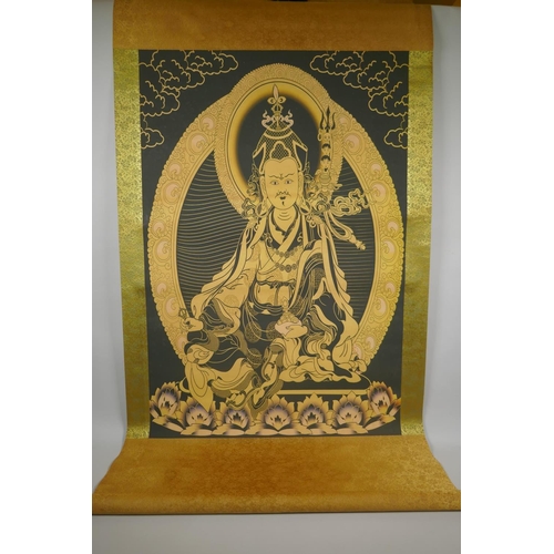 195 - A Sino Tibetan printed Thangka depicting Padmasambhava, 60 x 88cm