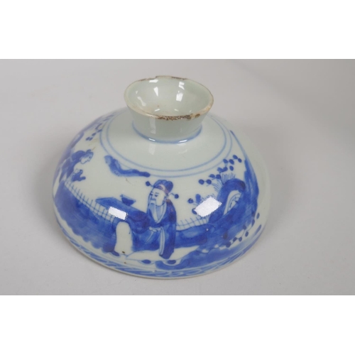 204 - A Chinese C19th blue and white porcelain rice bowl with landscape decoration and KangXi mark, a fami... 