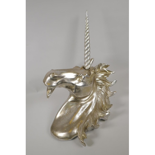 214 - A composition wall mounted Unicorn head, 42cm