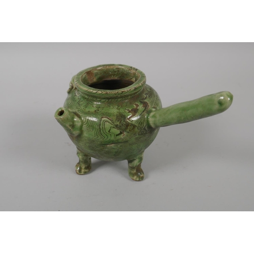 223 - An Oriental green glazed marbled pottery water dropper, 15cm