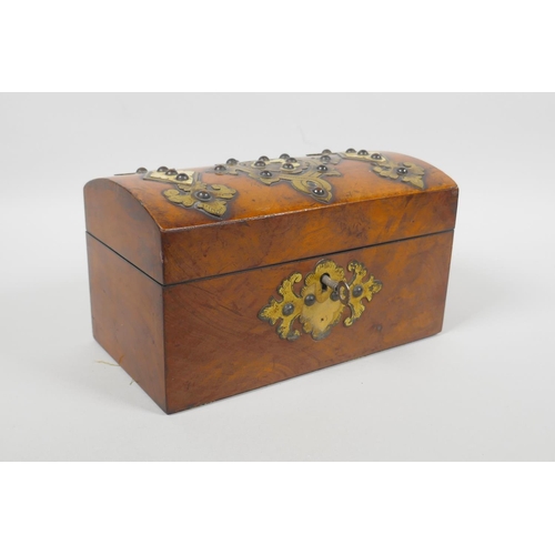 24 - A C19th brass mounted walnut twin section tea caddy, 20 x 11cm, 12cm high