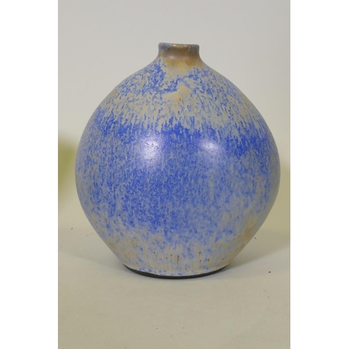 263 - A studio pottery vase, signed to base, 18cm high, a BKW, Bottger Keramik Werke vase in broken blue g... 