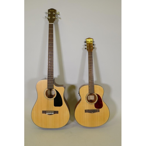 269 - A Fender acoustic bass guitar, model CB-100CE NAT, and an East Coast acoustic guitar, model M2SE, bo... 