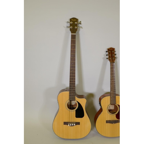 269 - A Fender acoustic bass guitar, model CB-100CE NAT, and an East Coast acoustic guitar, model M2SE, bo... 