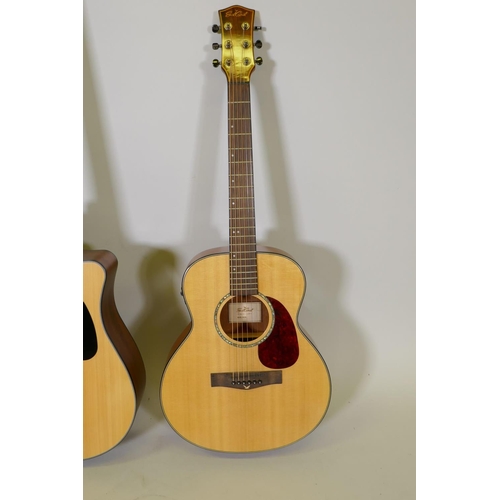 269 - A Fender acoustic bass guitar, model CB-100CE NAT, and an East Coast acoustic guitar, model M2SE, bo... 