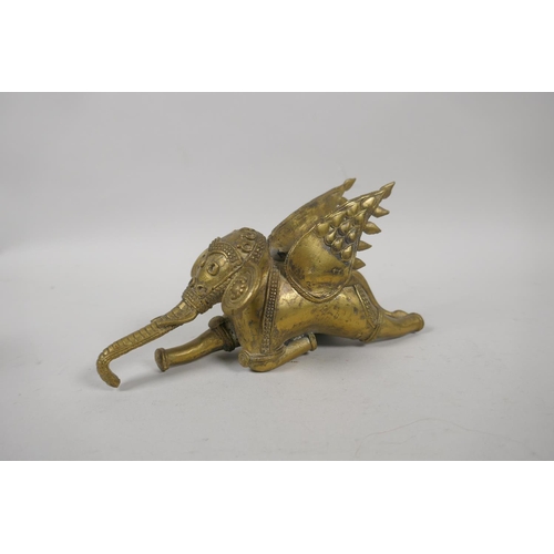 272 - An antique Indian gilt bronze winged elephant, and a carved boxwood elephant, 17cm long