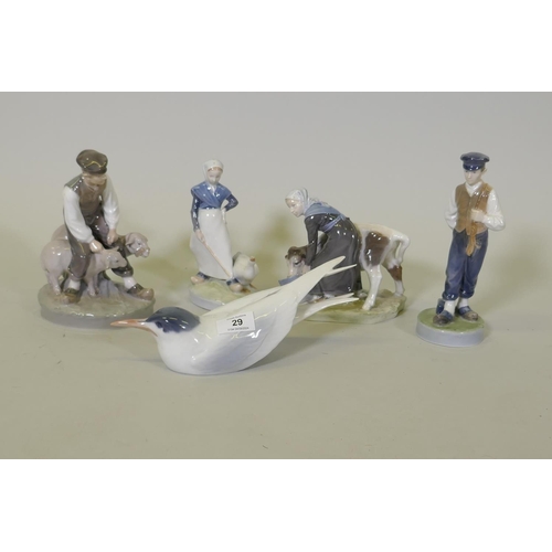 29 - Royal Copenhagen porcelain figure, No.627, 620, 528, 779 and 822, Seagull, all marked and signed wit... 