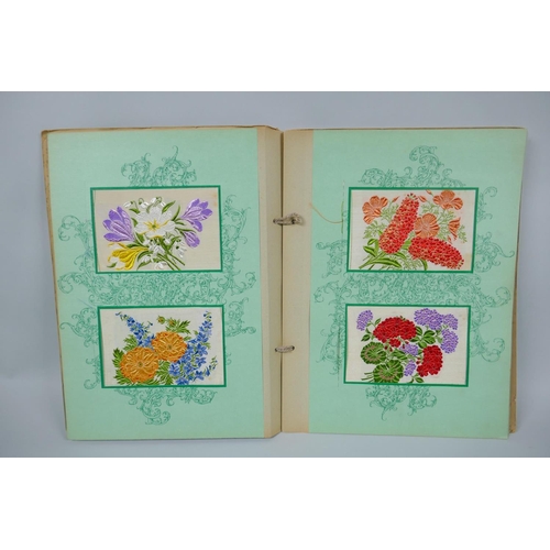 37 - Two albums of 1930s Kensitas Cigarettes silk flowers in two sizes, 5 x 7cm and 13 x 9cm